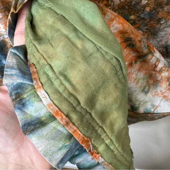 Vintage Handmade Blue Orange Tie Dye Rosette Fit and Flare Boho Midi Skirt - Picture 11 of 11